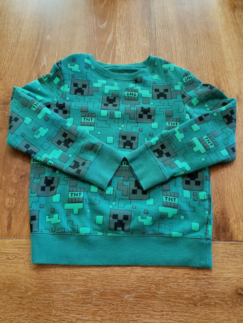 Minecraft Sweatshirt Kids 8 Green TNT Allover Print Jumping Beans Softest Fleece
